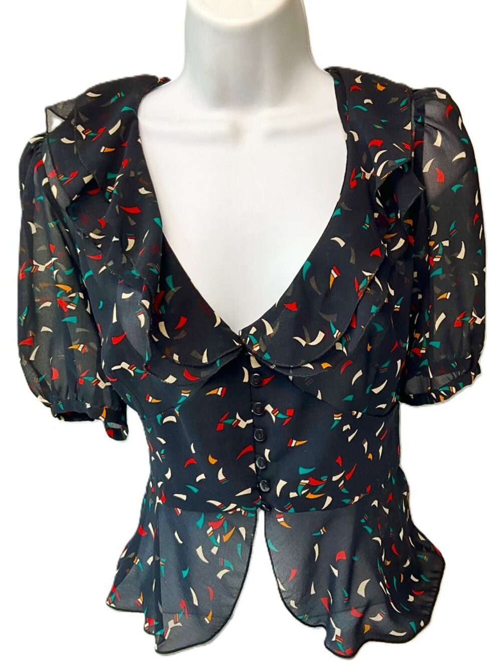 Axara Paris Sheer Ruffle Peplum Blouse Size 42 France